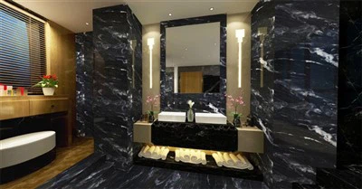 Azulejos de pared de baño de mármol negro